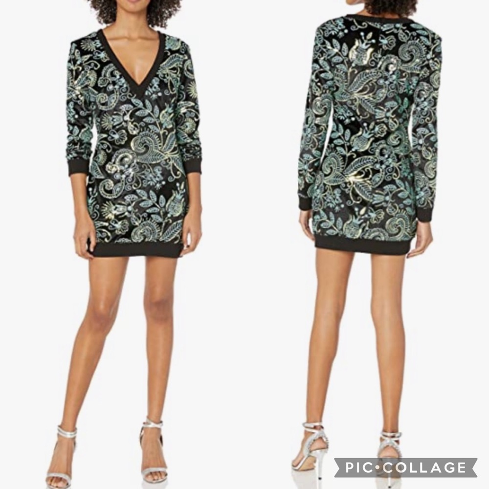 Dress the Population Cosmopolitan Cory green sequin mini dress size small